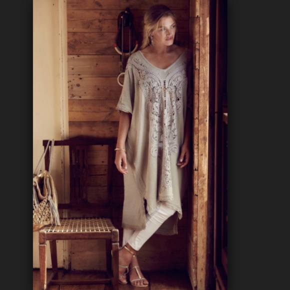 Anthropologie Tops - Anthro Knitted Knotted Navan Crochet Caftan Beige